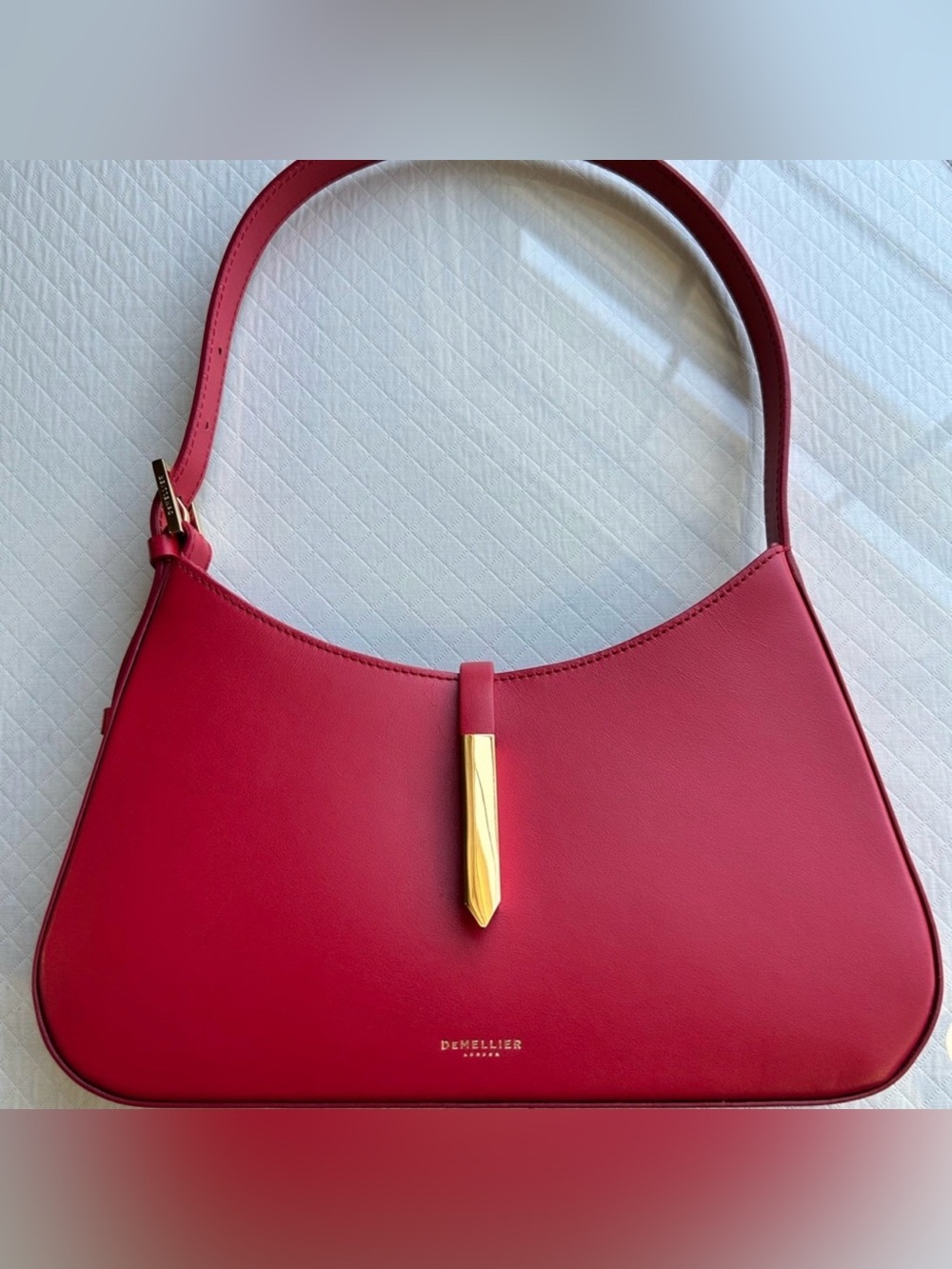 DeMellier Pink-Red Leather Shoulder Bag with Gold Accent